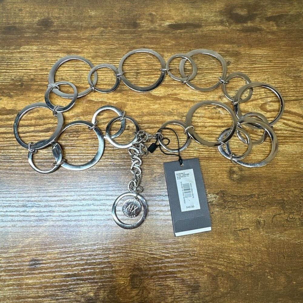 Armani Exchange A/X Belt Womens Silver Chain Hoops Retro Inspired Adjustable